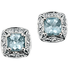 White Gold Blue Square Aquamarine 925 Silver Stud Earrings Jewelry